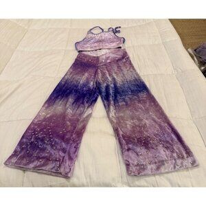 Childs Dance Costume Two-Piece Velvet Tie-Dye Dance Outfit With Rhinestones